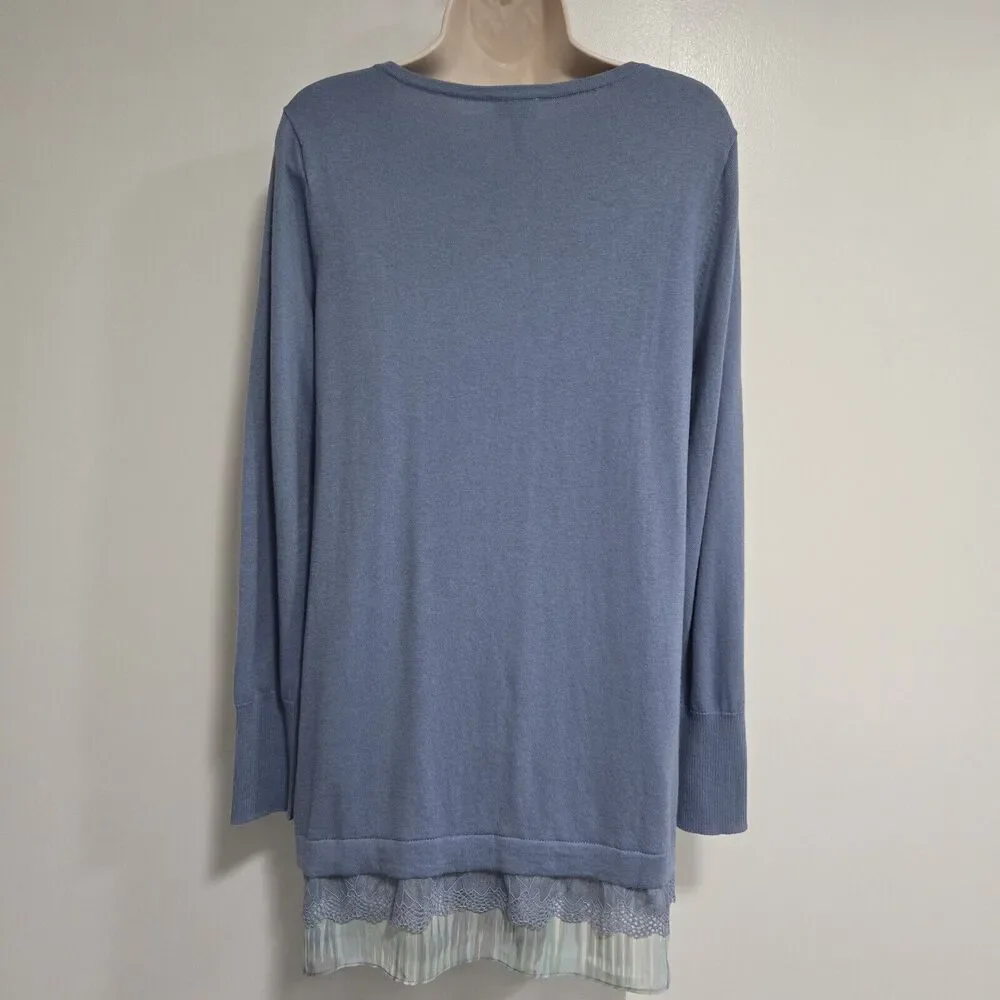 LOGO by Lori Goldstein Size M Blue Cotton Cashmere Tunic‎ Sweater A272837 QVC